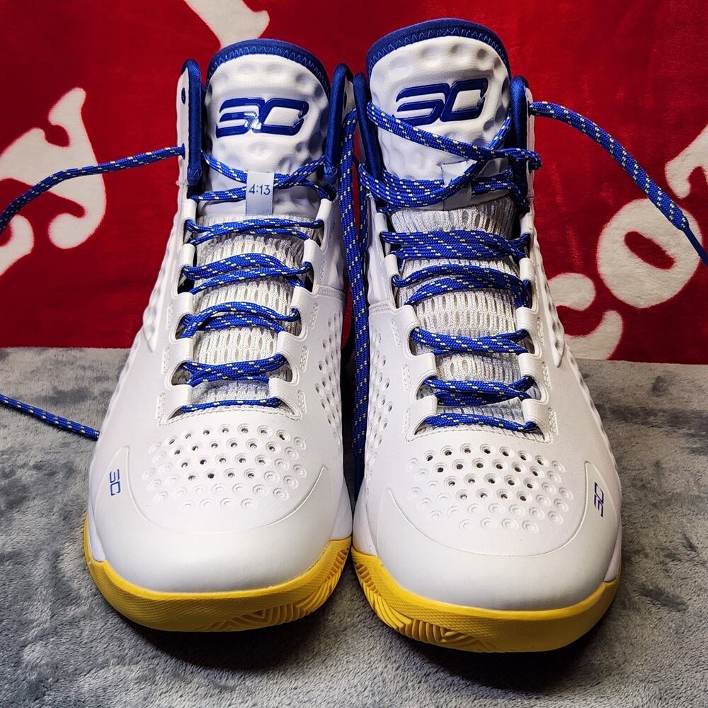Under Armour Curry 4 13 White Blue Yellow Basketball Shoes Mens Size 13...
